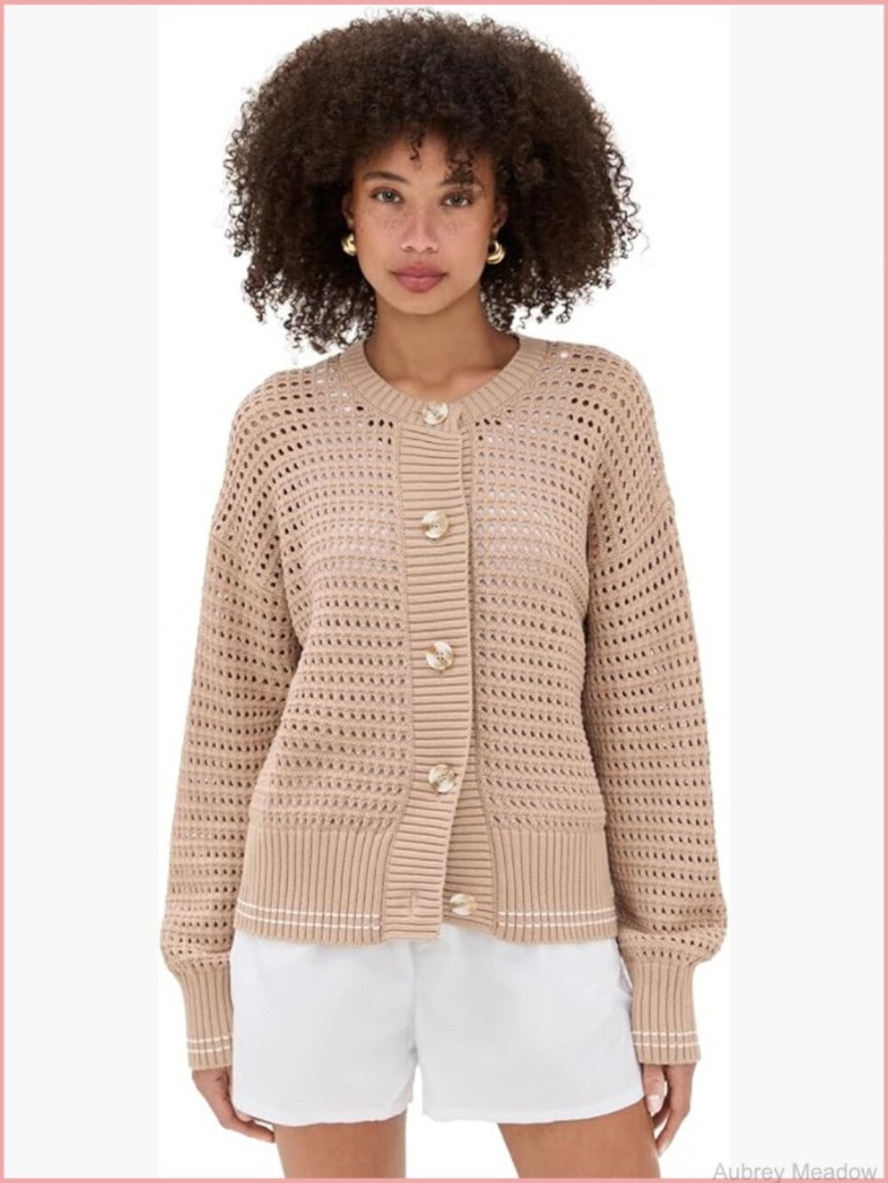 Relaxed Fit Knit Cardigan with Crochet Detail - Long Sleeve